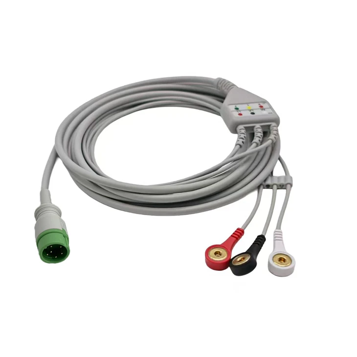 Carewell 6-Pin 3-Lead ECG/EKG Cable, AHA & IEC Snap / Grabber Clips factory