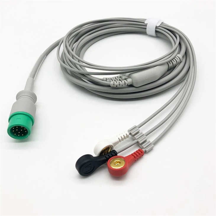 COMEN 12-Pin 3-Lead ECG/EKG Cable, AHA / IEC Snap & Grabber Clips factory