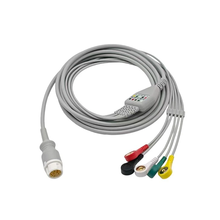 Philips 12-pin Round 5-lead IEC Snap ECG/EKG Cable