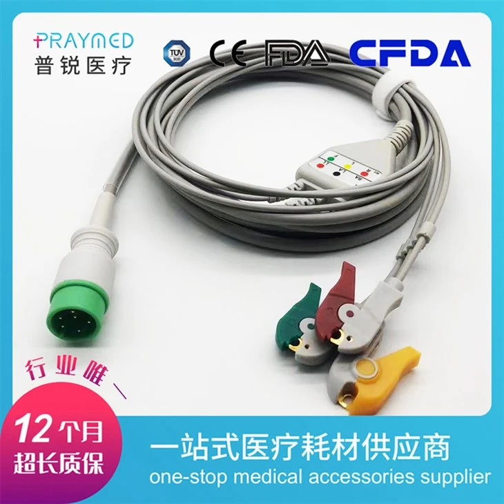 Zoncare Compatible 6-Pin 3-Lead ECG/EKG Trunk Cable